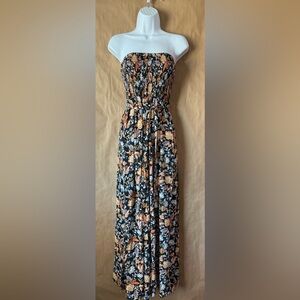 1. State tube jumpsuit XS dark floral pattern with tie belt